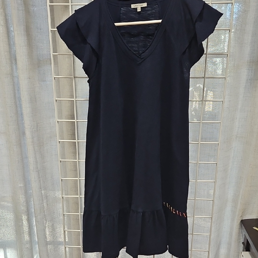 Lisa Todd Navy V-Neck Ruffle Sleeve Midi Dress So Cute